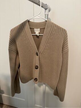 H&M Ribbed V-Neck Button Cardigan Rib-knit Taupe